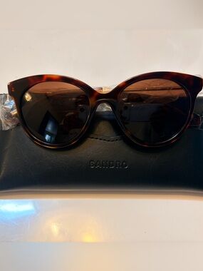Sandro Tortoiseshell Sunglasses with Black Leather Case